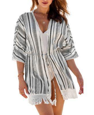 Cupshe Womens Striped Open Front Tassel Hem Cover-Up Product Image