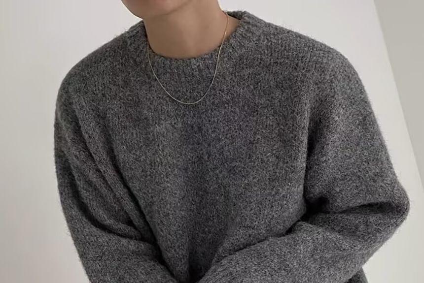 Crew Neck Plain Oversized Sweater Product Image