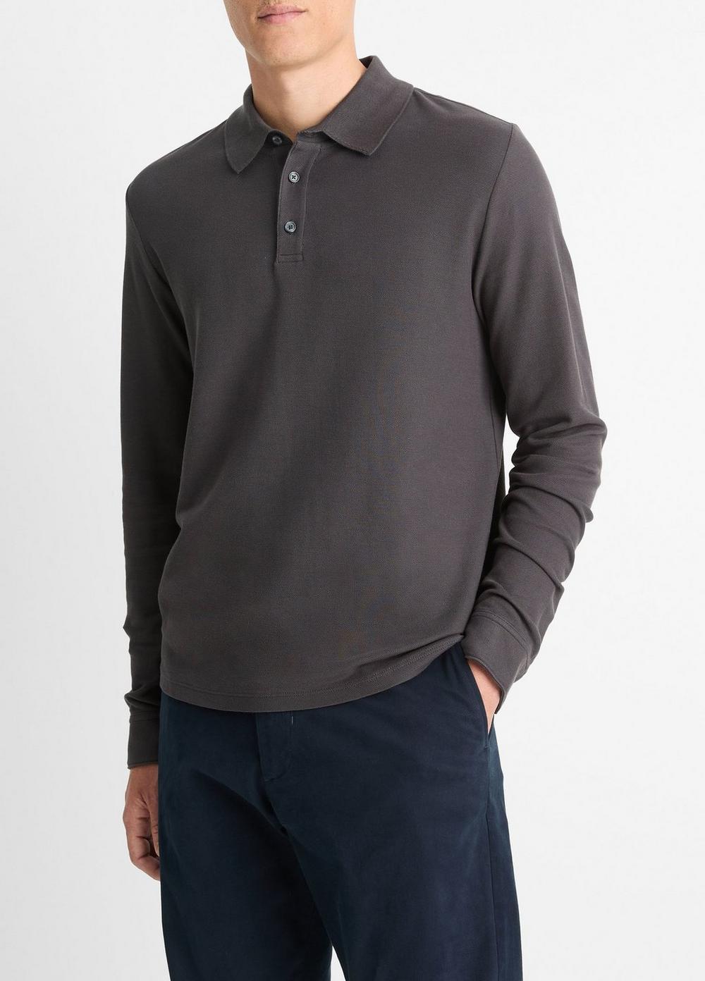 Pima Cotton Piqué Long-Sleeve Polo Shirt Product Image