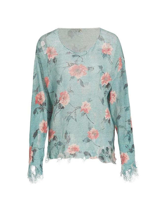 Womens Floral Distressed Linen Boyfriend Sweater Product Image