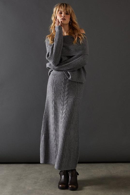 Cable Front Knitted Maxi Skirt  Product Image