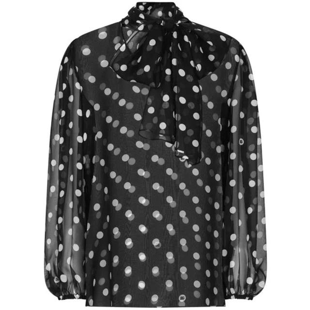 DOLCE & GABBANA Polka-dot Print Pussy-bow Shirt In Black Product Image