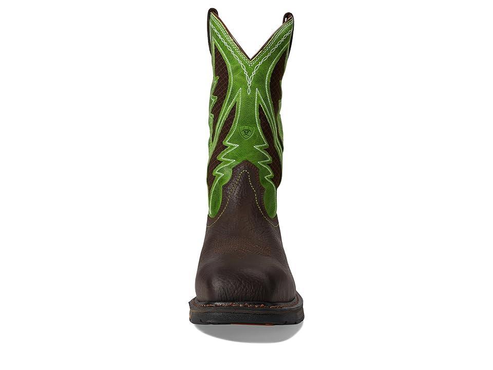 Ariat Workhog Wide Square Toe Venttek Composite Toe (Bruin /Grass Green) Men's Work Boots Product Image