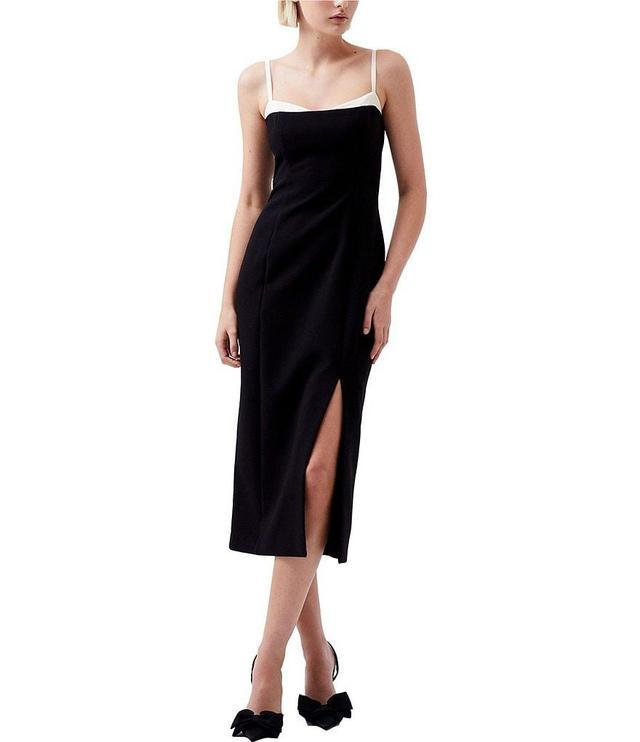 French Connection Azra Twill Corset Sweetheart Neck Sleeveless Midi Dress Product Image