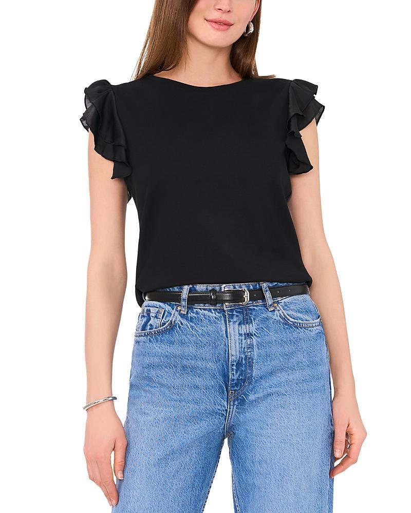 Vince Camuto Short Ruffled Sleeve Crew Neck Knit Top Product Image