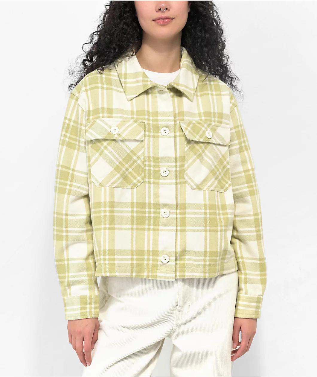 Empyre Lita Green Crop Flannel Shirt Product Image