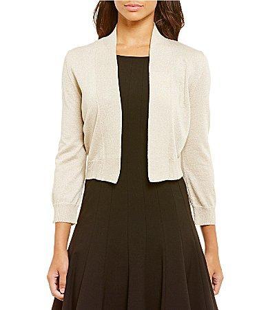 Calvin Klein Lurex Metallic 34 Sleeve Open Front Shrug Product Image