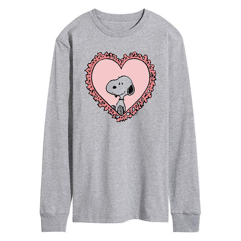 Mens Peanuts Snoopy Heart Frame Long Sleeve Graphic Tee Med Grey Product Image