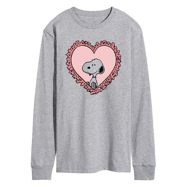 Mens Peanuts Snoopy Heart Frame Long Sleeve Graphic Tee Grey Gray Product Image