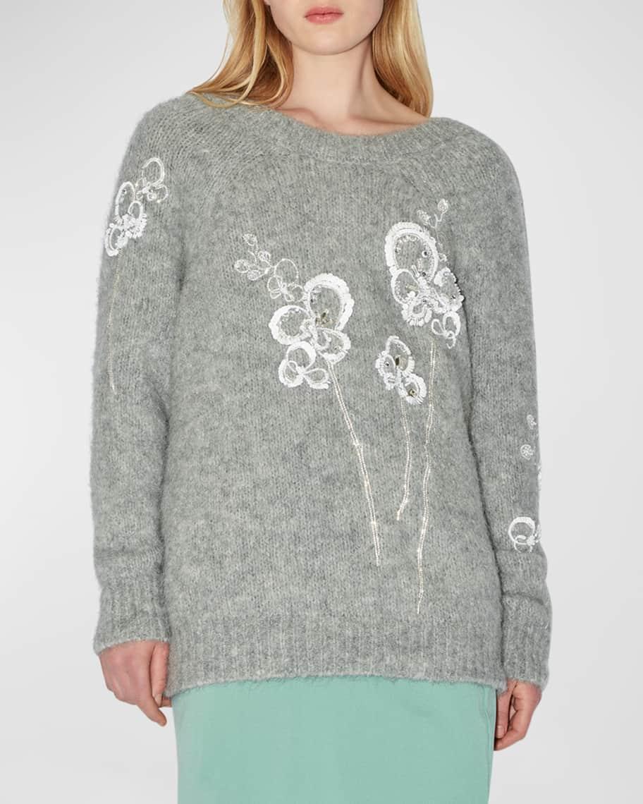 Flower Embroidered Alpaca Wool Sweater Product Image