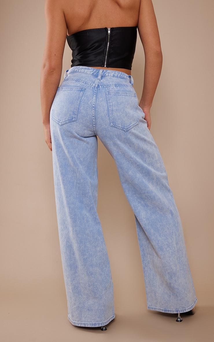 Washed Blue Wide Leg Low Rise Jeans Product Image