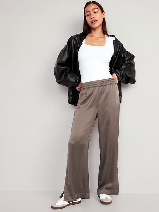 Mid-Rise Wide-Leg Satin Track Pants Product Image