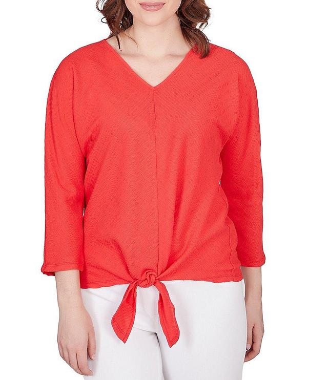 Ruby Rd. Textured Knit V-Neck 3/4 Sleeve Tie-Front Top Product Image