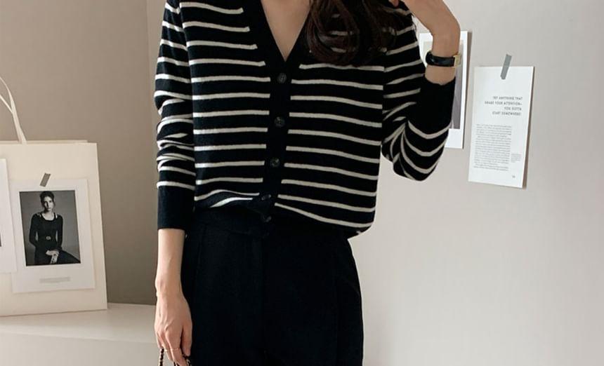 V-Neck Striped Cardigan Product Image