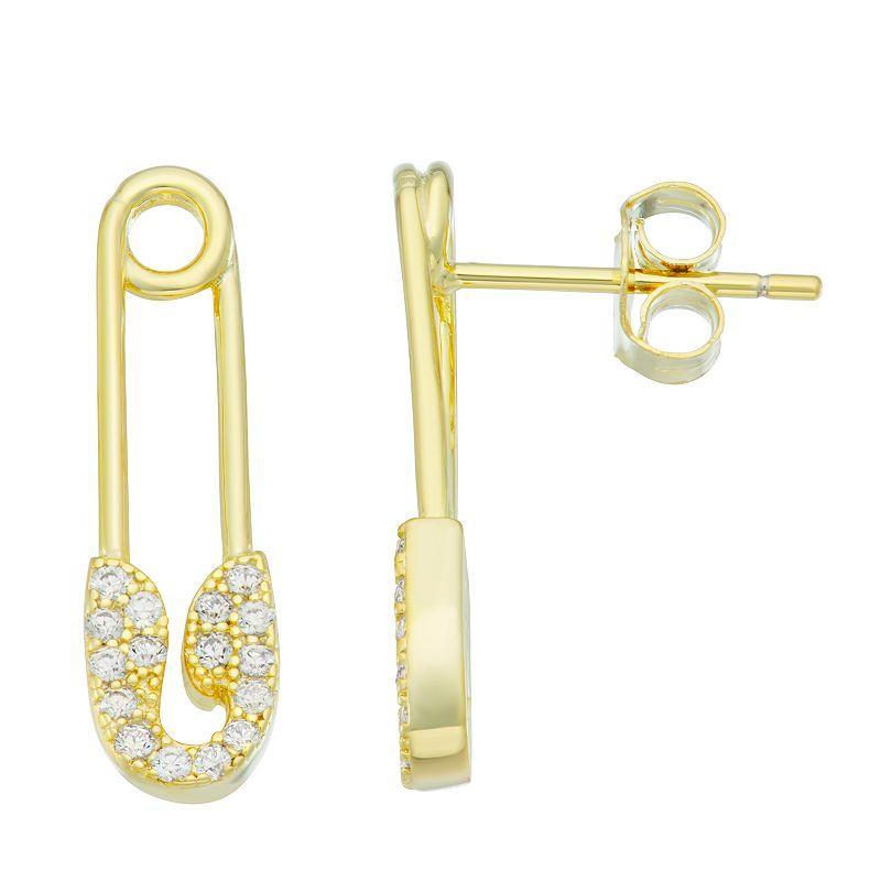 Contessa Di Capri 18k Gold Over Silver Cubic Zirconia Safety Pin Earrings, Womens, Gold Tone Clear Product Image