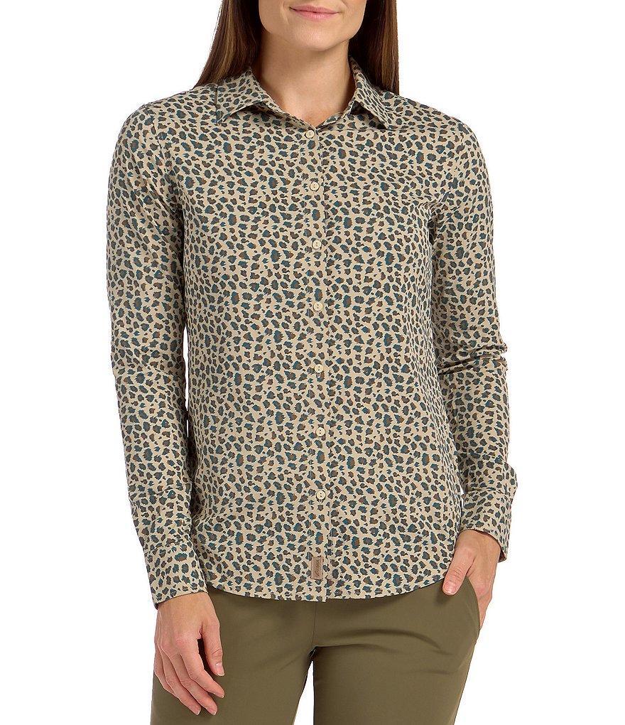 SwingDish Safari Collection Charlene Mini Leopard Button Front Long Sleeve Top Product Image