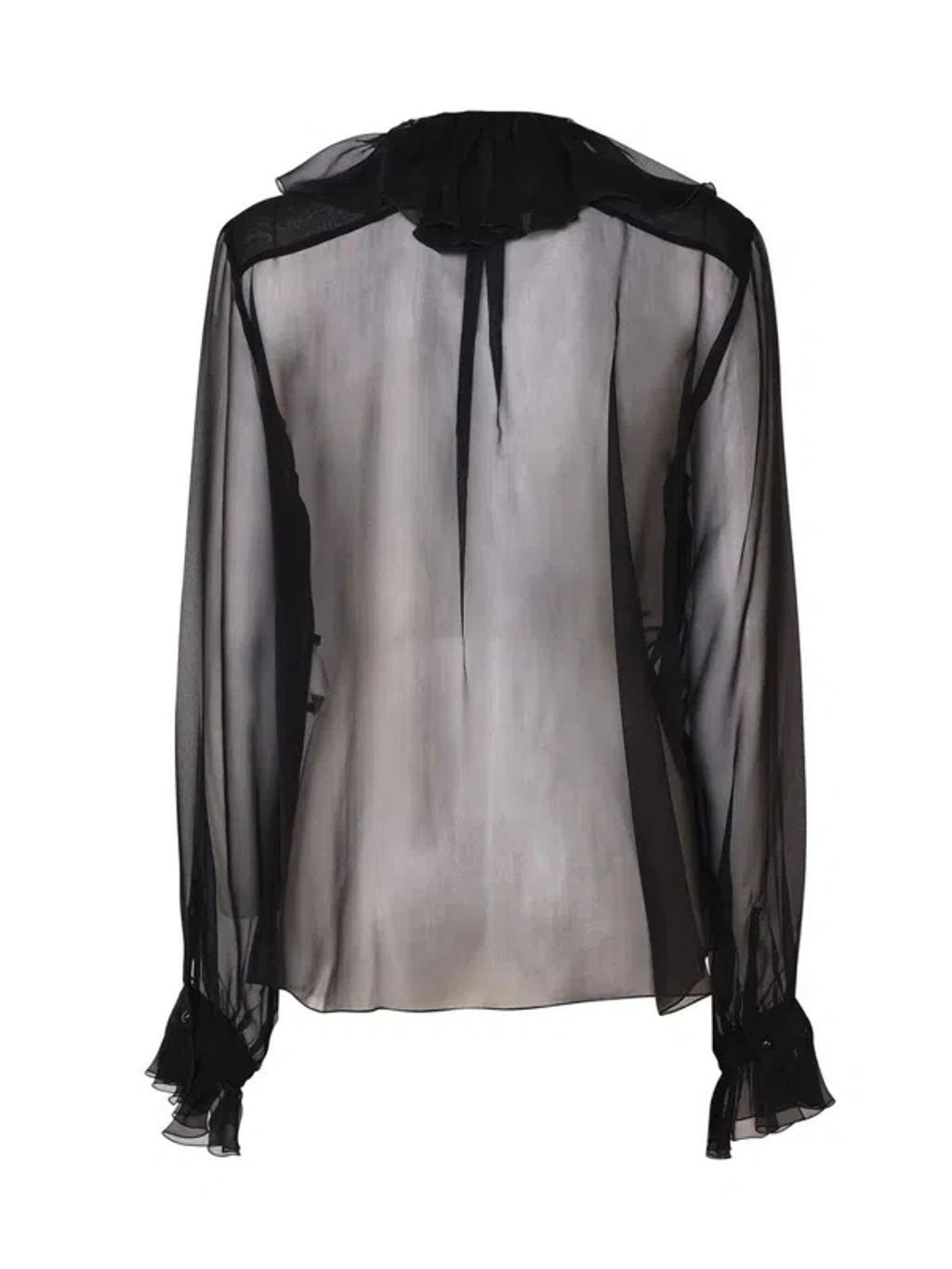 DOLCE & GABBANA Ruffled Silk Chiffon Blouse In Black Product Image