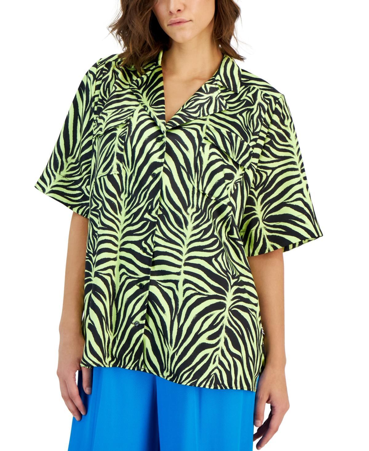 Hugo Boss Women's Zebra-Print Short-Sleeve Button-Down Shirt - Open Product Image