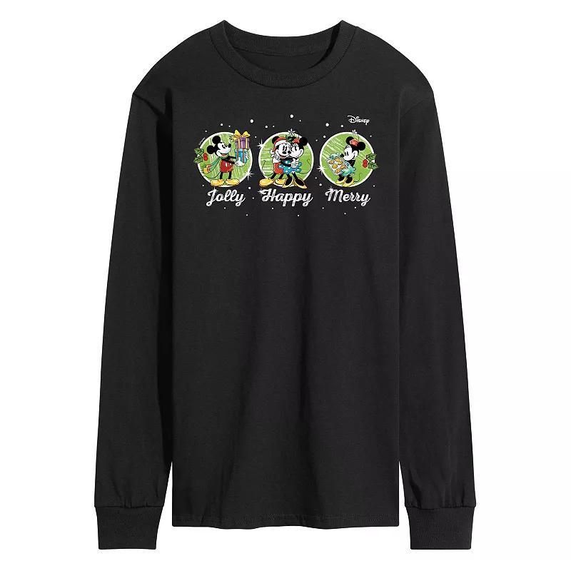 Disneys Mickey & Minnie Mouse Mens Jolly Happy Merry Long Sleeve Graphic Tee Blue Product Image