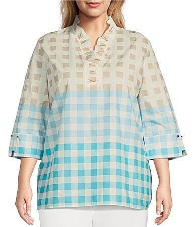 Womens Ruffled Cotton Gingham Blouse product image