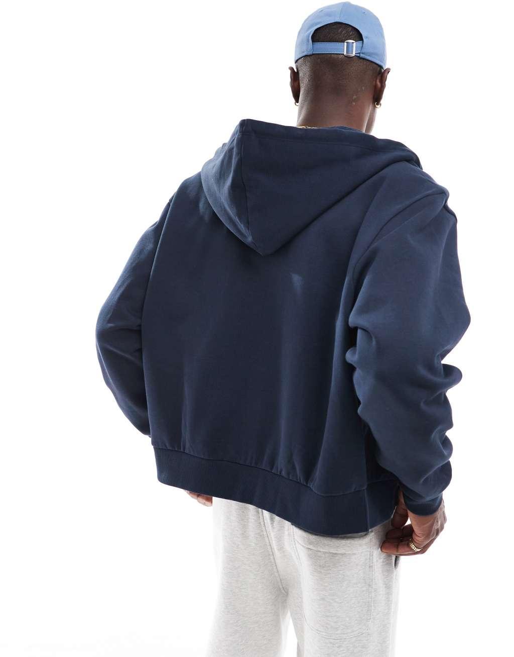 ASOS DESIGN essential boxy oversized zip up hoodie in navy Product Image