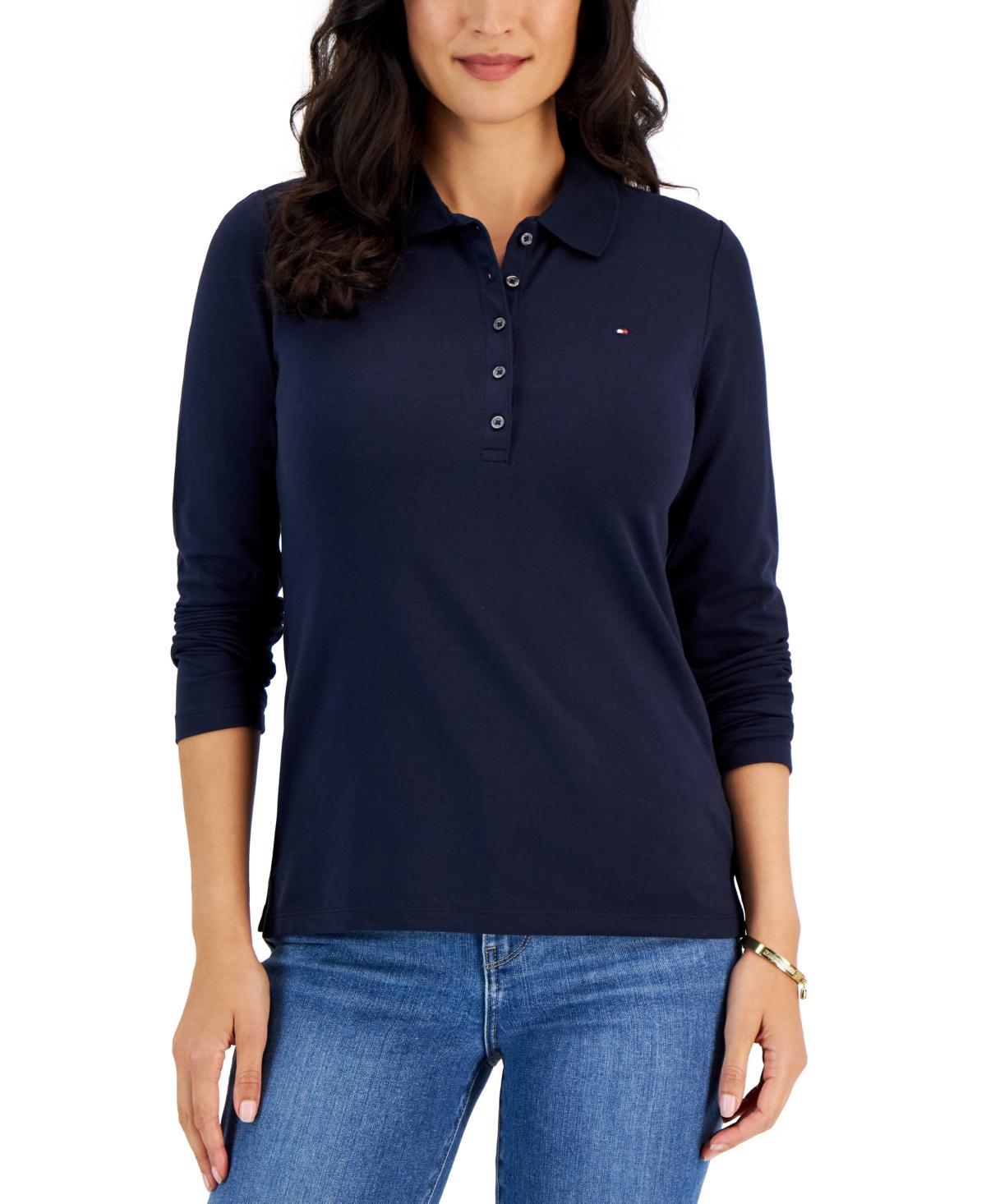 Tommy Hilfiger Womens Logo Long-Sleeve Polo Shirt Product Image