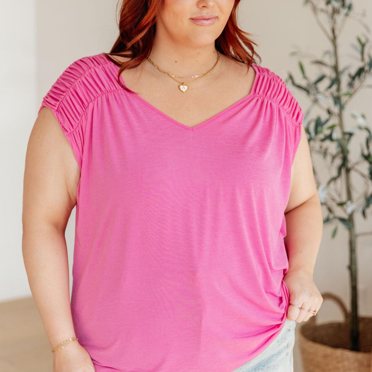 Ruched Cap Sleeve Top in Magenta Product Image