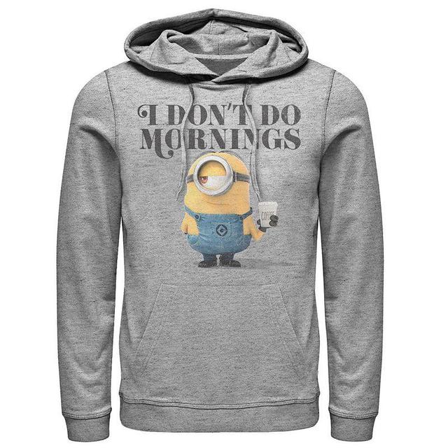 Mens Despicable Me Minions I Dont Do Mornings Pullover Hoodie Athletic Grey Product Image