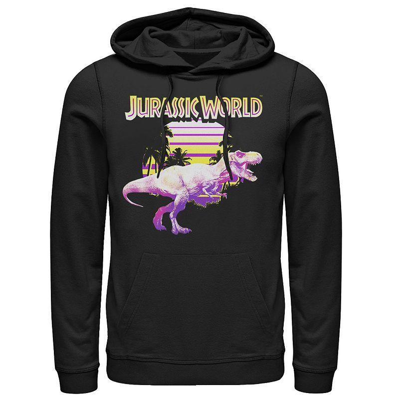 Mens Jurassic World Neon Purple & Yellow T-Rex Pullover Hoodie Grey Product Image