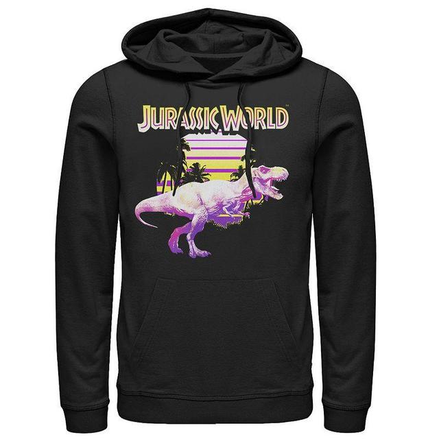 Mens Jurassic World Neon Purple & Yellow T-Rex Pullover Hoodie Grey Product Image