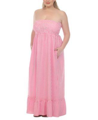 Plus Size Strapless Gingham Cotton Cover Up Maxi Dress Product Image