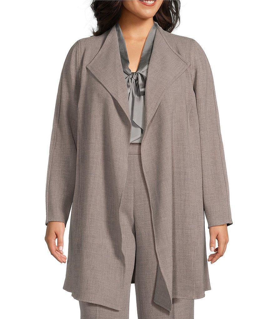 Kasper Plus Size Stretch Crepe Long Sleeve Open-Front Drape Jacket Product Image