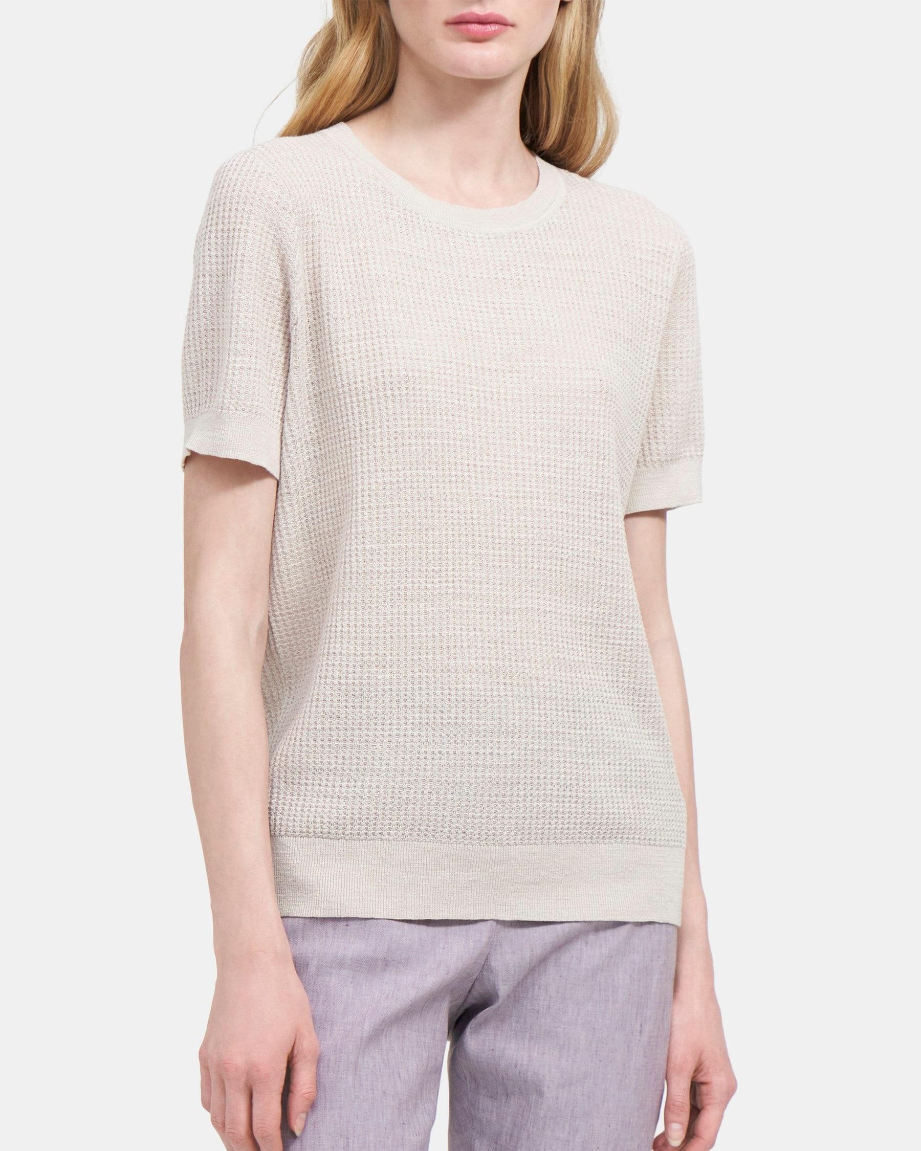 Waffle-Knit Short-Sleeve Sweater in Linen Product Image