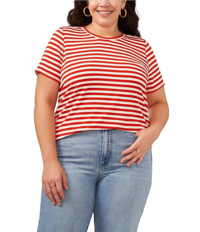 Vince Camuto Plus Size Striped Short Sleeve Crew Neck Tee Shirt Product Image