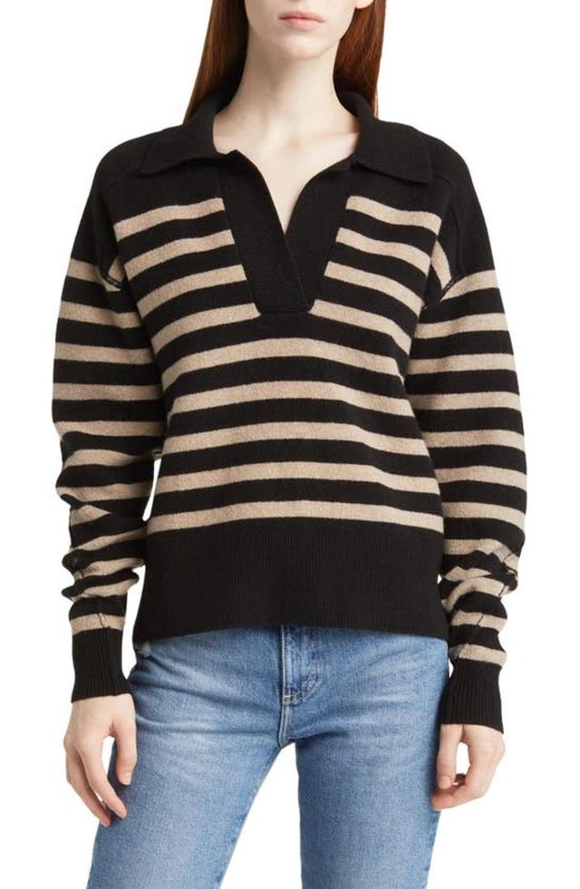 RAG & BONE Bridget Striped Polo Jumper In Black Multi Product Image