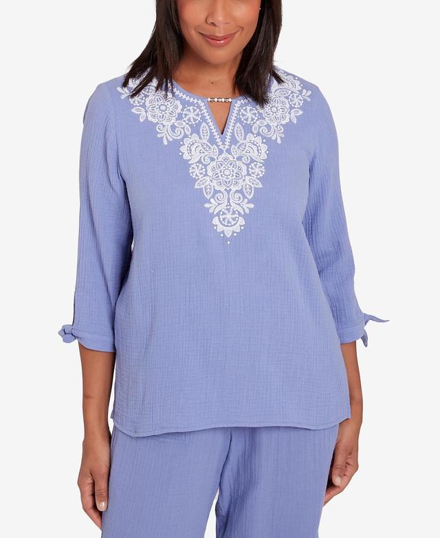 Women's Summer Breeze Embroidered Top with Tie Sleeves Product Image