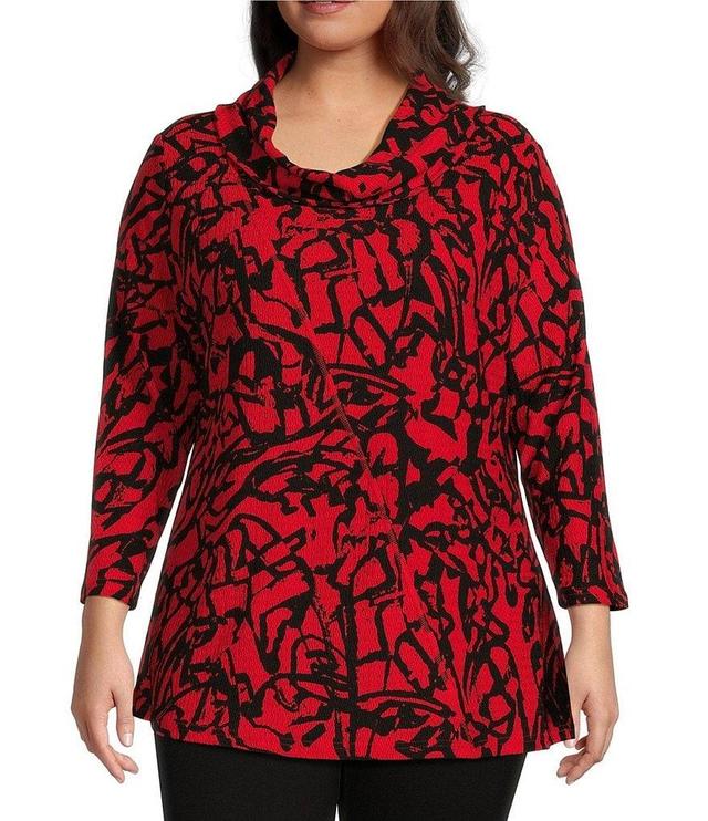 Calessa Plus Size Textured Knit Cowl Neck 3/4 Sleeve Tunic Product Image