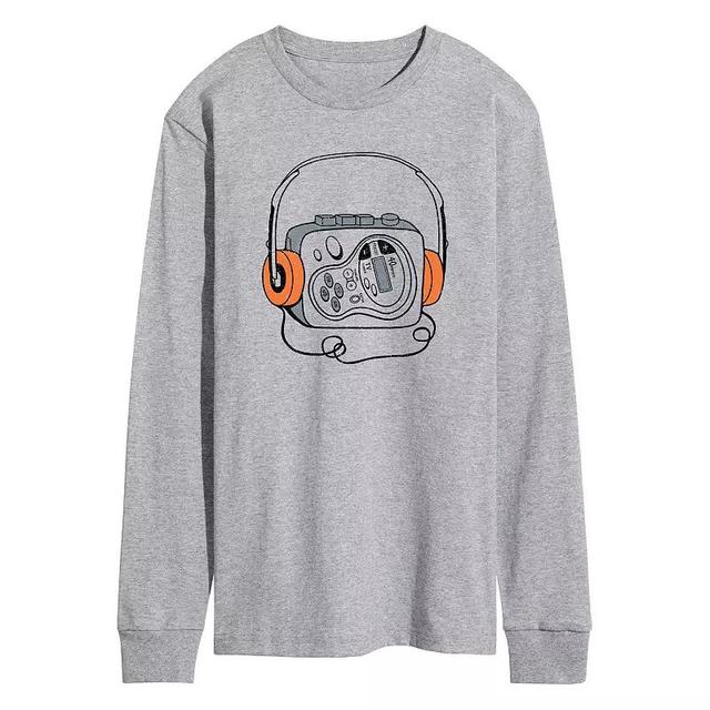 Mens Retro Cassette Player Long Sleeve Graphic Tee Grey Gray Product Image