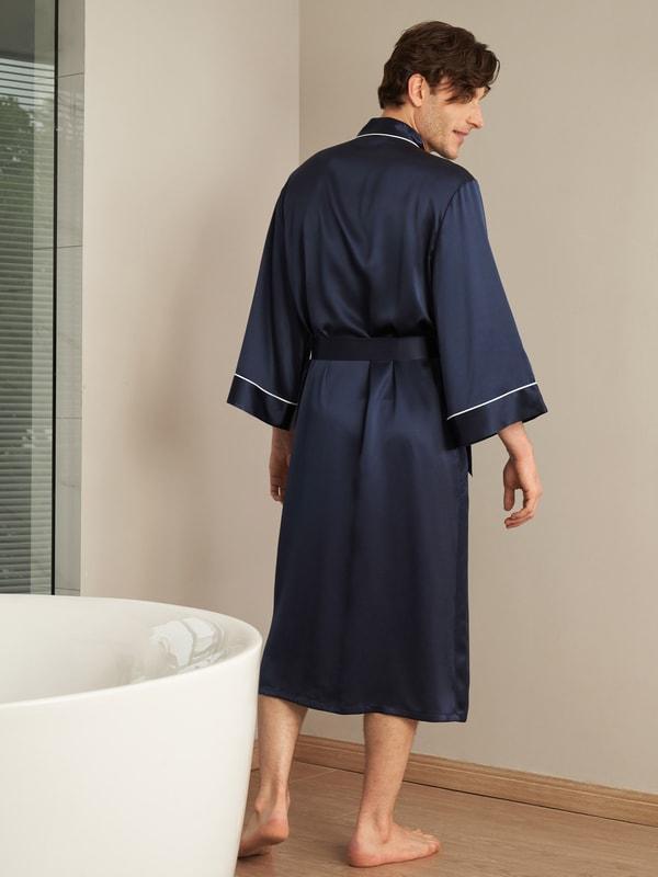 22 Momme Kimono Silk Robe with Piping Product Image