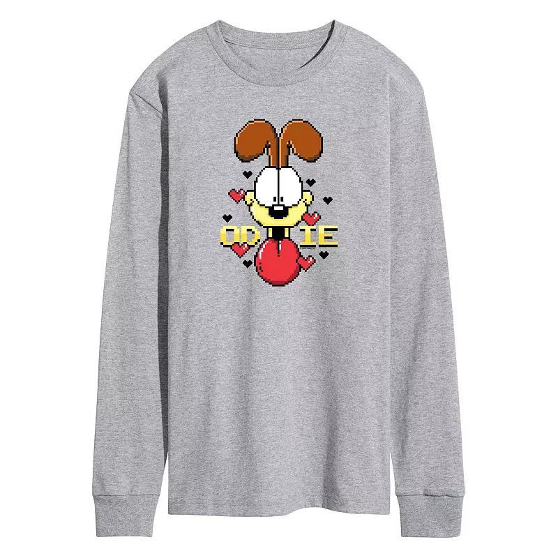 Mens Garfield Pixel Odie Long Sleeve Long Sleeve Graphic Tee Grey Gray Product Image