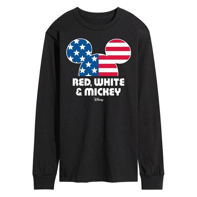 Disneys Mens Red White & Mickey Long Sleeve Graphic Tee Blue Product Image