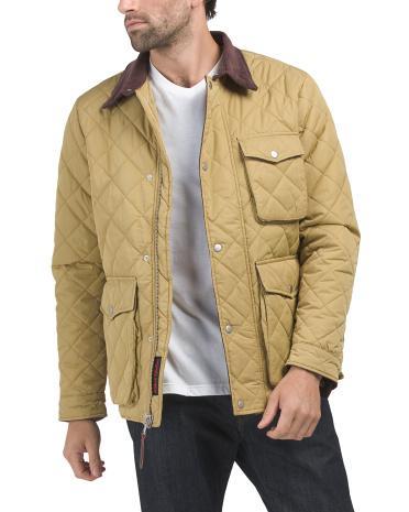 Diamond Quilted Utility Jacket With Corduroy Collar for Women | Polyester/Nylon Product Image