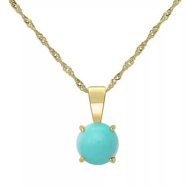 Gemistry 14k Gold over Sterling Silver Stone Round Pendant Necklace, Womens Turquoise Product Image