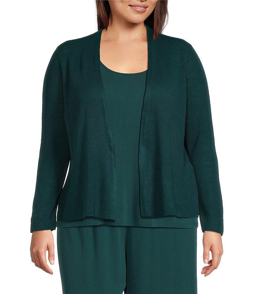 Eileen Fisher Plus Size Organic Linen Blend Long Sleeve Open Front Cardigan Product Image