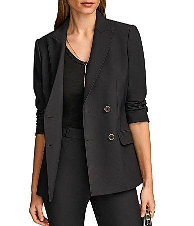 Donna Karan Ponte Double Breasted Flap Pocket Notch Lapel Blazer Product Image