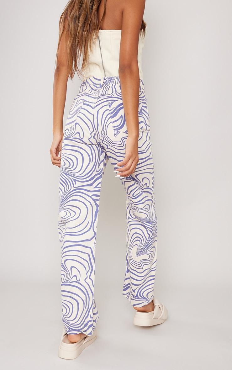 Ecru Wave Print Straight Leg Jeans Product Image