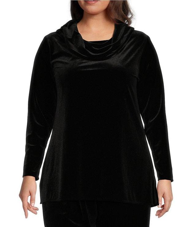 Caroline Rose Plus Size Stretch Velvet Knit Cowl Neck Long Sleeve Tunic Product Image