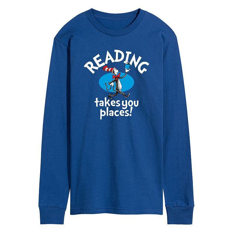 Mens Dr. Seuss The Cat in the Hat Reading Takes You Places Long Sleeve Graphic Tee Product Image