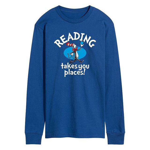 Mens Dr. Seuss The Cat in the Hat Reading Takes You Places Long Sleeve Graphic Tee Blue Product Image