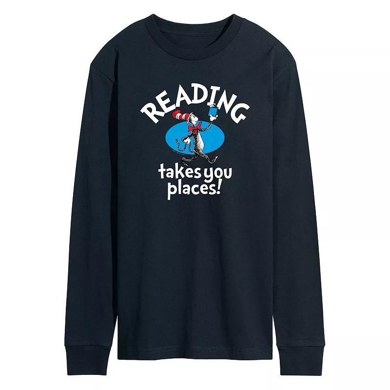 Mens Dr. Seuss The Cat in the Hat Reading Takes You Places Long Sleeve Graphic Tee Product Image